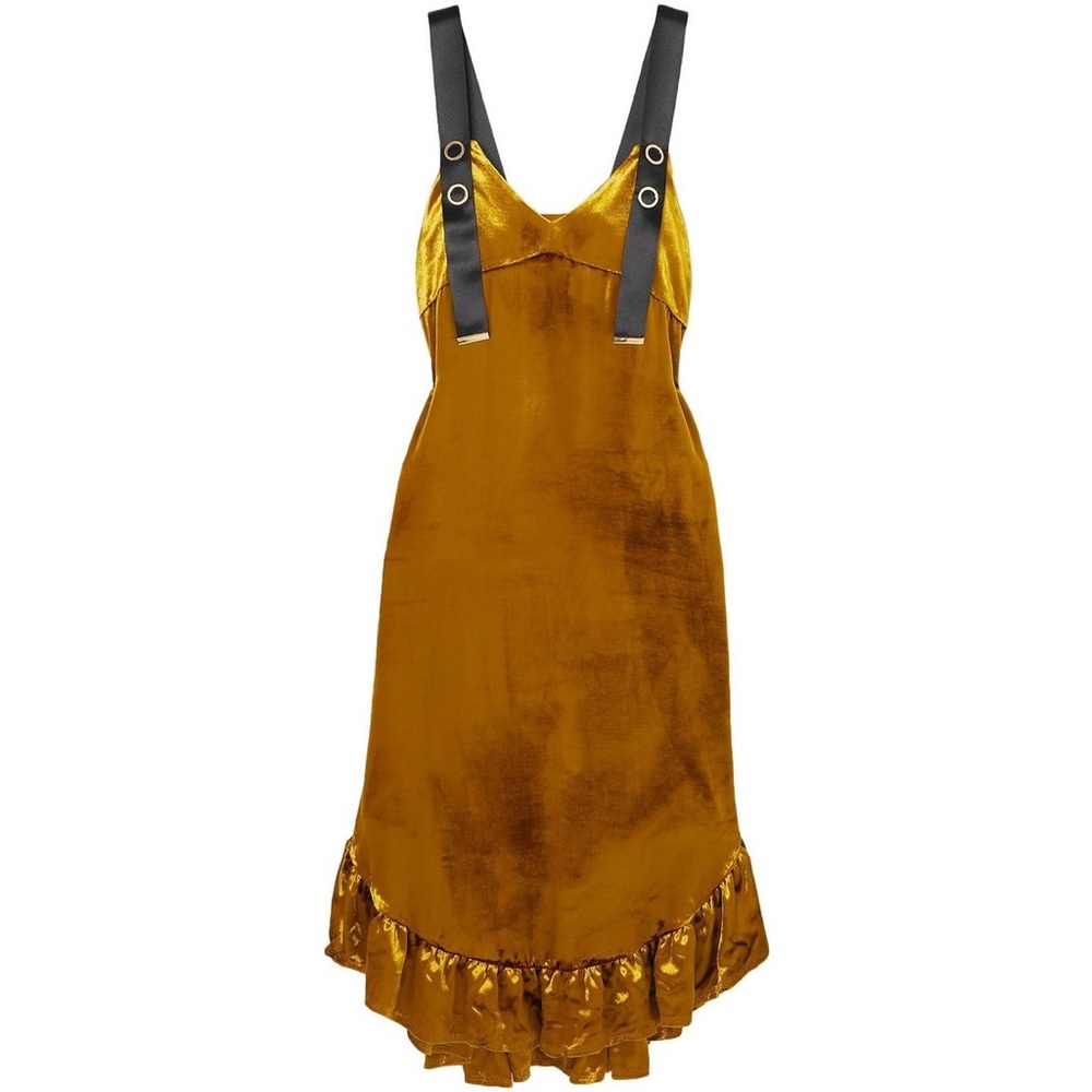 NWT MOTHER OF PEARL FLORENCE RUFFLED VELVET MIDI DRESS